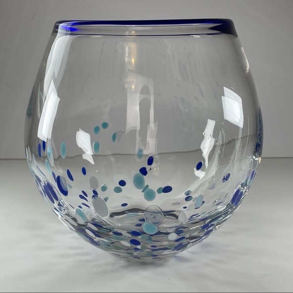 Blue & Clear Art Glass Fish Bowl with Bubble Glass Fish - Picture 8 of 16